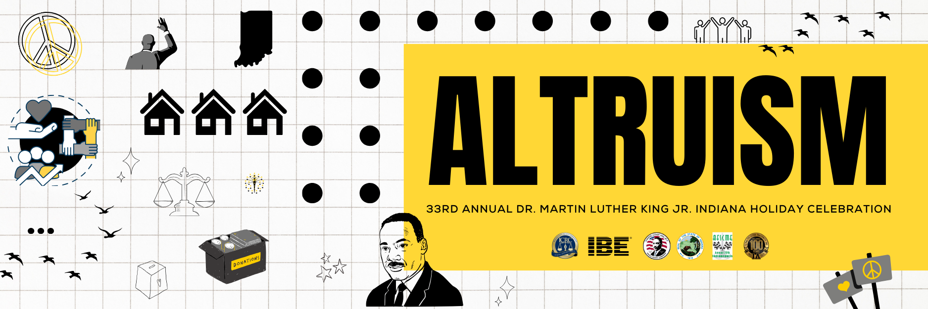 Event logo that says "Altruism 33rd Annual Dr. Martin Luther King, Jr. Indiana Holiday Celebration